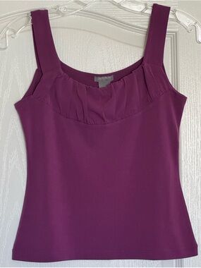 Ann Taylor Plum Pleated Scoop Neck Tank XS